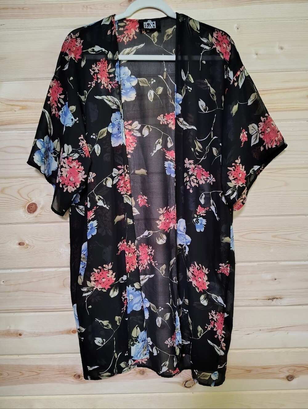 LuXe Floral Sheer Kimono Cardigan Cover Up Small Black Boho USA Whimsigoth Fairy